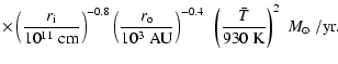$\displaystyle \times\left(\frac{r_{\rm i}}{10^{11} \;{\rm cm}}\right)^{-0.8}\le...
...)^{-0.4}~\left(\frac{\bar T}{930 \; {\rm K}}\right)^{2}
\; {M}_\odot~{\rm /yr}.$