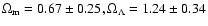 $\Omega_{\rm m} = 0.67 \pm 0.25, \Omega_{\Lambda} = 1.24 \pm 0.34$