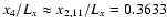$x_4/L_x \approx x_{2,11}/L_x = 0.3633$