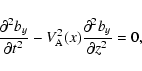 \begin{displaymath}
\frac{\partial ^2 b_{y}}{\partial t^2}-V_{\rm A} ^2 (x)\frac{\partial ^2
b_{y}}{\partial z^2}=0,
\end{displaymath}