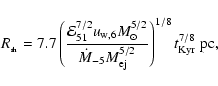 \begin{displaymath}R_{_{{\rm sh}}}=7.7\left( \frac{\mathcal{E}_{51}^{7/2}u_{{\rm...
...{\rm ej}}^{5/2}}\right)
^{1/8}t_{{\rm Kyr}}^{7/8}\;{\rm pc,\;}
\end{displaymath}