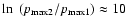 $\ln~(p_{{\rm\max}2}/p_{{\rm\max}
1})\approx10$