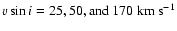 $v \sin i = 25, 50, {\rm and}~170~{\rm km~s}^{-1}$