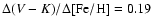 $\Delta (V-K)/\Delta {\rm [Fe/H]}=0.19$