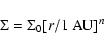 \begin{displaymath}\Sigma = \Sigma_{0} [r/1~{\rm AU}]^{n}
\end{displaymath}