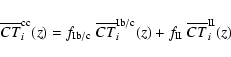 \begin{displaymath}
\overline{CT}^{\rm cc}_i(z) = f_{\rm Ib/c} ~\overline{CT}^{\rm Ib/c}_i(z) + f_{\rm II}~ \overline{CT}^{\rm II}_i(z)
\end{displaymath}