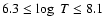 $6.3 \le \log~ T \le 8.1$