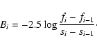 \begin{displaymath}B_i=-2.5 \log \frac {f_i - f_{i-1}} {s_i - s_{i-1}} \cdot
\end{displaymath}