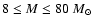 $8\leq M\leq 80~M_{\odot}$