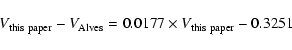 \begin{displaymath}V_{\rm this~paper}-V_{\rm Alves}= 0.0177\times V_{\rm this~paper} - 0.3251\end{displaymath}