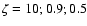 $\zeta
= 10 ; 0.9 ; 0.5$