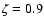 $\zeta=0.9$