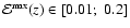 $\mathcal{E}^{ {\mbox {\rm {\tiny
max}}}}(z) \in [0.01;\; 0.2]$