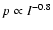 $p\propto I^{-0.8}$