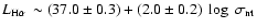 $L_{\scriptsize\mbox{H$\alpha$ }} \sim (37.0 \pm 0.3)+(2.0 \pm 0.2)~\log~\rm\sigma_{nt}$
