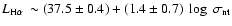 $L_{\scriptsize\mbox{H$\alpha$ }} \sim (37.5 \pm 0.4)+(1.4 \pm 0.7)~\log~ \rm\sigma_{nt}$