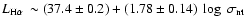 $L_{\scriptsize\mbox{H$\alpha$ }} \sim (37.4 \pm 0.2)+(1.78 \pm 0.14)~\log~ \rm\sigma_{nt}$