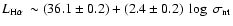 $L_{\scriptsize\mbox{H$\alpha$ }} \sim (36.1 \pm 0.2)+(2.4 \pm 0.2)~\log~\rm\sigma_{nt}$