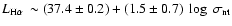 $L_{\scriptsize\mbox{H$\alpha$ }} \sim (37.4 \pm 0.2)+(1.5 \pm 0.7)~\log~\rm\sigma_{nt}$