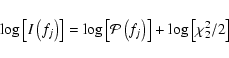\begin{displaymath}%
\log\left[I\left(f_j\right)\right] = \log\left[\mathcal{P}\left(f_j\right)\right] + \log\left[ \chi_{2}^{2}/2\right]
\end{displaymath}