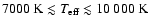 $7000~\mbox{K} \lesssim T_{\mbox{\scriptsize eff}}\lesssim 10~000~\mbox{K}$