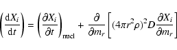 \begin{displaymath}\left( {{\rm d}X_i\over {\rm d}t} \right)=\left( {\partial X_...
... (4\pi r^2 \rho)^2 D {\partial X_i
\over \partial m_r}\right]
\end{displaymath}