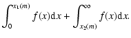 $\displaystyle \int_0^{x_1(m)} f(x) {\rm d}x + \int_{x_2(m)}^\infty f(x) {\rm d}x .$