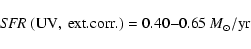 \begin{displaymath}{\it SFR}~({\rm UV,~ext.corr.)}=0.40{-}0.65~M_\odot/{\rm yr}
\end{displaymath}