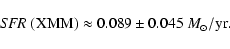 \begin{displaymath}{\it SFR}~({\rm XMM)}\approx 0.089\pm0.045~M_\odot/{\rm yr}.
\end{displaymath}