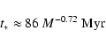 \begin{displaymath}t_*\approx 86~M^{-0.72} {\rm ~Myr}
\end{displaymath}