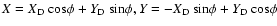 $X = X_{\rm D} ~
{\rm cos}\phi + Y_{\rm D}~{\rm sin}\phi, Y = -X_{\rm D} ~ {\rm
sin}\phi + Y_{\rm D}~{\rm cos}\phi$