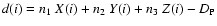 $d(i) = n_1~X(i) + n_2~Y(i) + n_3~Z(i) - D_{\rm P}$