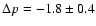 $\Delta p=-1.8\pm 0.4$
