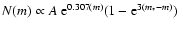 $N(m)\propto A\;
{\rm e}^{0.307(m)}(1-{\rm e}^{3(m_{\ast}-m)})$
