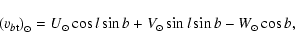 \begin{displaymath}%
{(v_{b{\rm t}})}_\odot=U_\odot \cos l\sin b+V_\odot\sin l\sin
b-W_\odot\cos b,
\end{displaymath}