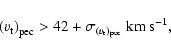 \begin{displaymath}%
{(v_{\rm t})}_{\rm pec}>42+\sigma_{(v_{\rm t})_{\rm pec}}~\rm
km~s^{-1},
\end{displaymath}
