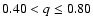 $0.40 < q \le 0.80$