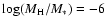 $\log(M_{\rm H}/M_*)=-6$