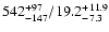 $\rm 542 ^{+97}_{-147}/19.2^{+11.9}_{-7.3}$