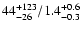 $\rm 44^{+123}_{-26}/1.4^{+0.6}_{-0.3}$