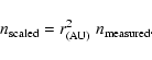 \begin{displaymath}n_{\rm scaled}=r_{({\rm AU})}^2\;n_{\rm measured}
.
\end{displaymath}