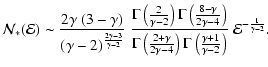 $\displaystyle {\mathcal{N}}_*({\mathcal{E}})
\sim
\frac{2\gamma~(3-\gamma)}{(\g...
...ma\left(\frac{\gamma+1}{\gamma-2}\right)}~
{\mathcal{E}}^{-\frac{1}{\gamma-2}}.$