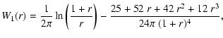 $\displaystyle W_1(r)
= \frac{1}{2\pi}\ln\left(\frac{1+r}{r}\right)
- \frac{25+52~r+42~r^2+12~r^3}{24\pi~(1+r)^4},$