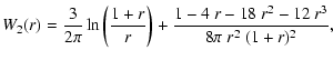 $\displaystyle W_2(r)
= \frac{3}{2\pi}\ln\left(\frac{1+r}{r}\right)
+ \frac{1-4~r-18~r^2-12~r^3}{8\pi~r^2~(1+r)^2},$
