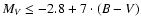 $M_V\leq -2.8+7\cdot (B-V)$