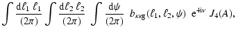 $\displaystyle \int{{\rm d}\ell_1 ~ \ell_1\over (2\pi)}
\int{{\rm d}\ell_2 ~ \el...
...appa\kappa{\rm g}}(\ell_1,\ell_2,\psi) ~ ~
{\rm e} ^{4 \rm i \nu} \; {J}_4(A) ,$