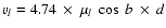 $v_l = 4.74~\times~\mu_l~\cos~b~\times~ d$