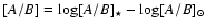 $[A/B]=\log [A/B]_{\star}-\log [A/B]_{\odot}$