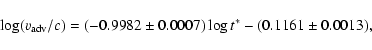 \begin{displaymath}\log(v_{\rm adv}/c)=(-0.9982\pm 0.0007)\log t^{*}-(0.1161\pm 0.0013),
\end{displaymath}