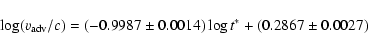 \begin{displaymath}\log(v_{\rm adv}/c)=(-0.9987\pm 0.0014)\log t^{*}+(0.2867\pm 0.0027)
\end{displaymath}
